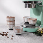 Ceramic Espresso Cup set of 6, One Shot Coffee Cups,Tiny Cofffee Mugs Demitasse for Espresso, Vertical Stripes Espresso Cup Set of 6 (Top Kiln-Gray & Bottom Dark Brown)