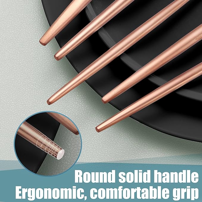 Lemeya Matte Rose Gold Silverware Set for 4,Modern Stainless Steel Brushed Cutlery Set,20-Pieces Heavy Duty Flatware Set,Knives Spoons and Forks Set Utensils Set, Satin Finish, Dishwasher Safe