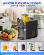 2-IN-1 Slush Machine & Ice Cream Maker Machine, 6 Modes for Smoothies, Milkshakes, Cocktails, Margarita, and Ice Cream, Double-Layer Tank, With Ice Cream Cone Holder, Self-Cleaning, For Home Use, Grey