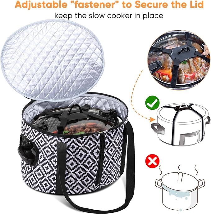 BAGSPRITE Slow Cooker Carrying Case Compatible with 6-8 Quart Crockpot Carrier for Hot Food and Hamlton Beach Slow Cooker Tote with Lid Fastener for Crock-pot Dust Cover Applicances