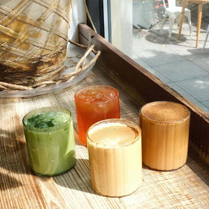 Fall Glassware Set of 4 14oz Ribbed Drinking Glasses for Autumn Table Décor Cozy Gatherings Thanksgiving Centerpiece in Warm Autumn Tones Perfect Hostess Gift