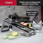 Fullstar Mandoline Slicer for Kitchen – Stainless Steel Vegetable Cutter & Cheese Grater with Adjustable Blades, Safety Glove & Catch Tray Included (7-in-1, Silver)