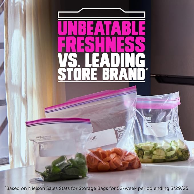 Ziploc Quart Food Storage Bags, Stay Open Design with Stand-Up Bottom, Easy to Fill, 29 Count