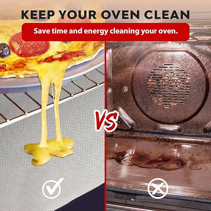 Oven Liners for Bottom of Oven Silver (2-pack) Bundled with Rack Shields (2-pack) - Large Mat for Bottom of Stove (17"x 25") and 14" Silicone Rack Protectors - Reusable & Heat Resistant