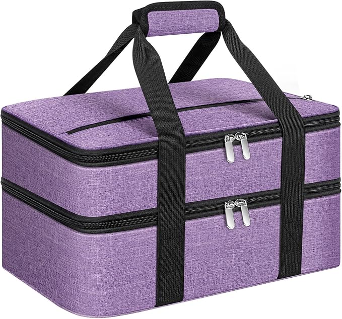 Double Insulated Casserole Carrier, Portable Casserole Carrier for Hot or Cold Food Lunch Tote Warmer or Cooler Bag, Lasagna Lunch Bag for Potluck Parties- Fits 9" x 13" Baking Dish-Purple