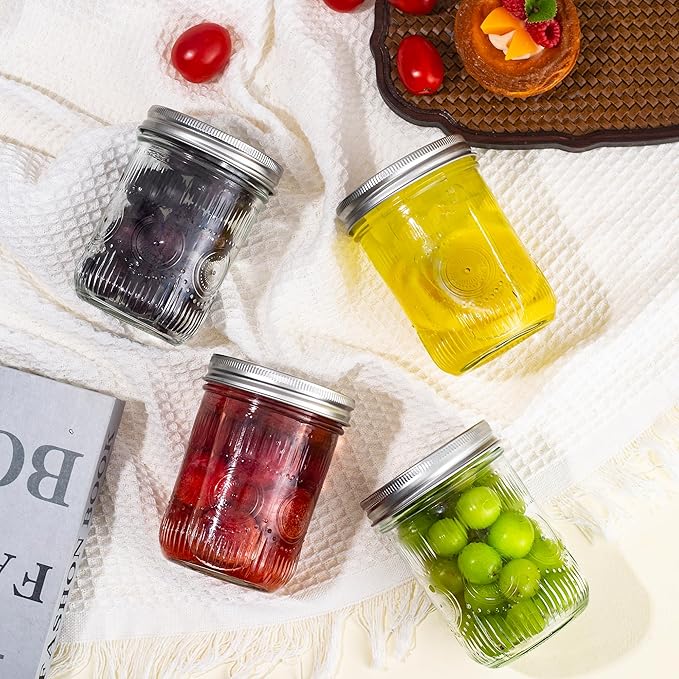 Amzcku 16oz vintage Mason Jars with Lids, Wide Mouth Canning Jar, Safe For Storage, Canning, Pickling, Preserving, Fermenting, DIY Crafts & Decor 6 Pack