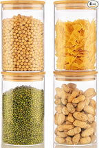 32oz - 4 Pack Glass Jars with Bamboo Lids, Glass Pantry Storage Containers with Airtight Lids, Round Air Tigh Food Storage Canisters for Cereal, Pasta, Flour, Sugar, Rice, Best for Kitchen Organizer