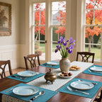 Homaxy Cloths Placemats for Dining Table Set of 4, Heat Resistant Washable Cotton Linen Blend Table Mats, Easy to Clean Place Mats for Indoor Outdoor Party Kitchen Decoration, 13" x 19", Teal