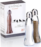 Salt and Pepper Shakers Glass Set, Clear Curved Design, Classic Restaurant Style, Glass Body with Stainless Steel Lids, 4.7 in