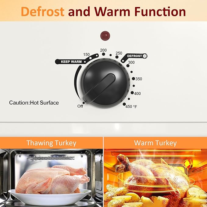 Sunvivi 18-Quart Roaster Oven with Self-Basting Lid, Electric Turkey Roaster Oven with Removable Pan and Rack, Stainless Steel, White