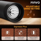 MAVO Manual Coffee Grinder, Wizard Hand Coffee Grinder, Capacity 25g with 2PCS CNC Stainless Steel Conical Burr -Pentagon and Hexagonal, Burr Coffee Bean Grinder for French Press, Pour Over, Black