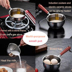 Butter Warmer Pot, Stainless Steel Milk Warmer with Wooden Handle for Seafood, Mini Butter Melting Pot Small Saucepan with Dual Pour Spouts for Stove Top Cooking (150ml)
