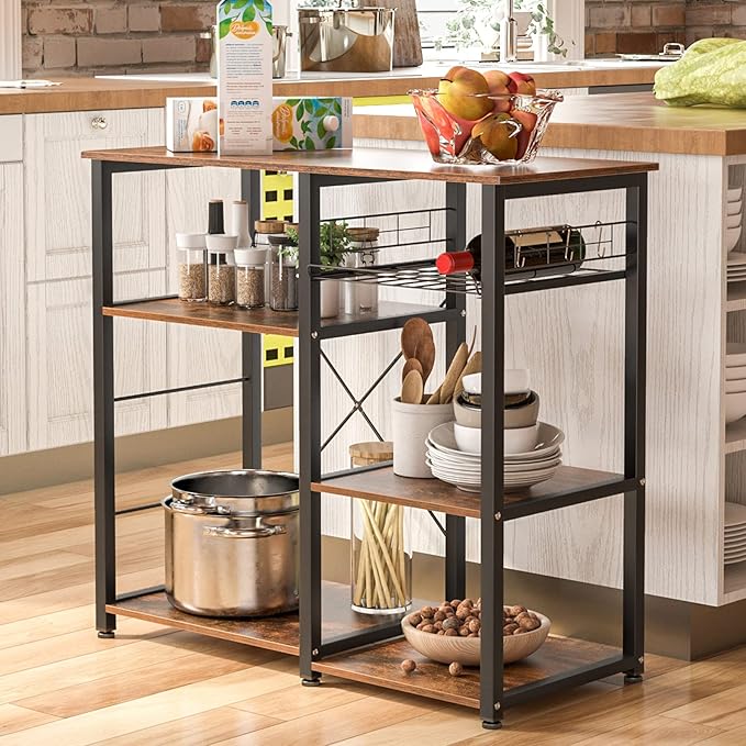 soges 3-Tier Kitchen Baker's Rack Utility Microwave Oven Stand Kitchen Island Cart Standing Storage Shelf Kitchen Workstation, Vintage Brown