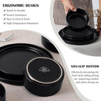 E-far Stoneware Dinnerware Sets, 12-Piece Plates and Bowls Dish Set for 4, Kitchen Modern Dinning Ware, Chip and Scratch Resistant, Microwave & Dishwasher Safe, Matte Black