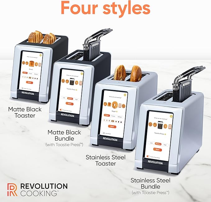 Revolution R180 Connect Smart Toaster, 2-Slice High-Speed Touchscreen Toaster with Patented InstaGLO Technology, Wi-Fi Connectivity, Weather Widget, and Over-the-Air Updates, Black