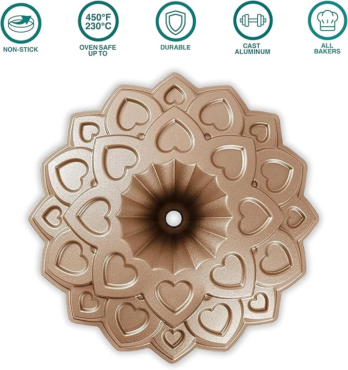 Baker's Secret Nonstick Fluted Cake Pan, Perfect for Fluted Cakes, Die Cast Aluminum Cake Pans, 2 Layers Non-stick Coating For Easy Release, Fluted Cake Pans - (Amour)