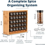 AllSpice Spice Rack Organizer, Wood, 525 Unique Labels, Countertop or Wall Mount, Includes 30 4oz Jars- Bamboo