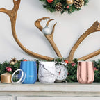 THILY Stainless Steel Stemless Wine Tumbler 4 Pack Vacuum Insulated Travel Wine Glasses Set with Sliding Lids and Straws, Keep Cold for Juice, Cocktails, Beer, Party, Christmas Gift, White Marble