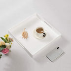 Glossy White Sturdy Acrylic Serving Tray with Handles-14x14Inch-Serving Coffee,Appetizer,Breakfast,Butler-Kitchen Countertop Tray-Makeup Drawer Organizer-Vanity Table-Ottoman Tray