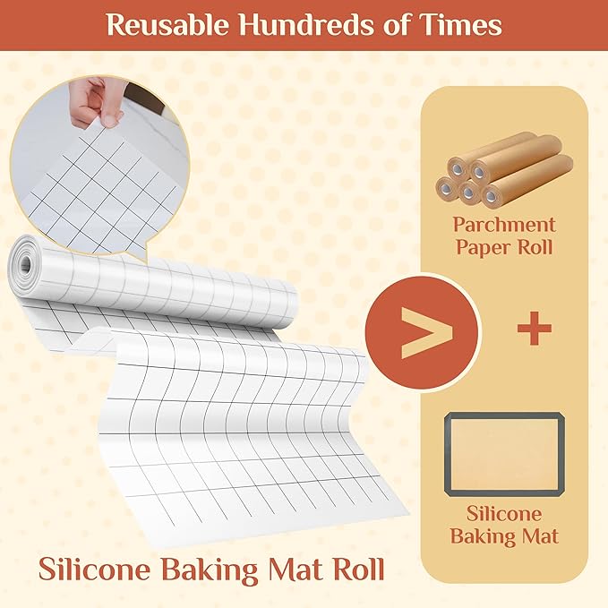 Silicone Baking Mat, 12 IN x 6 FT Free Cutting Baking Sheet,Non-Stick Reusable Dough & Pastry Mat,Non-Slip Silicone Mat Roll for Air Fryer Liner,Freeze Dryer,Oven Baking Pan,Kitchen Counter