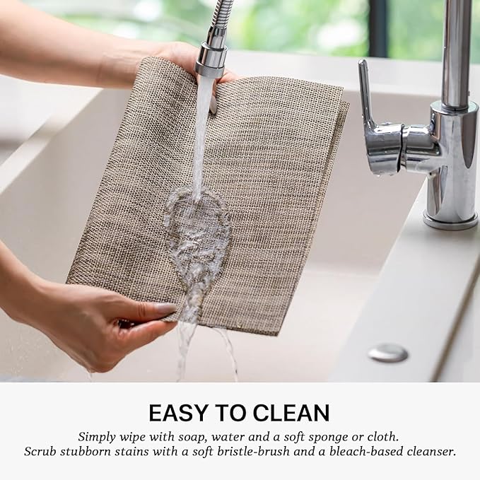 LEXMORE PVC Woven Placemats 12 PCS Wipeable Indoor/Outdoor Table Mats Washable Vinyl Place Mats for Dining Table, Set of 12-Cappuccino