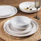 AmorArc Ceramic Dinnerware Sets with Pasta Bowls for 8, Handpainted Plates and Bowls Set with Rustic Terracotta Underside, Scratch Resistant Dishes Set, Dishwasher & Microwave Safe, 32 Pcs