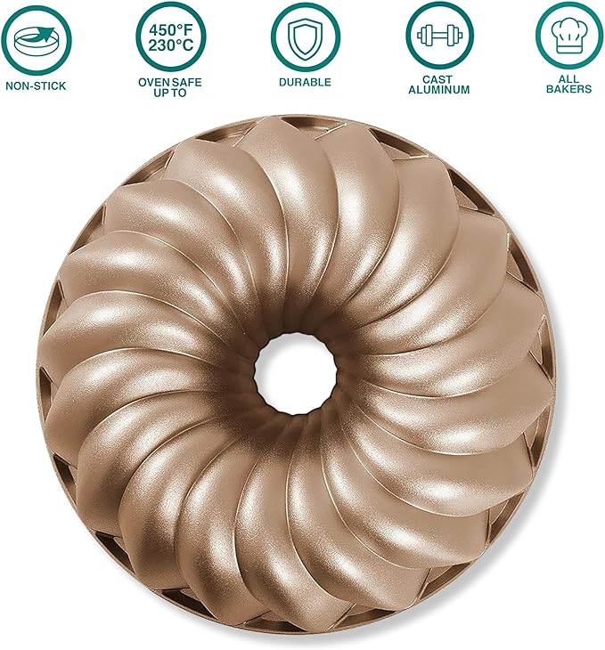 Baker's Secret for Fluted Cake Pan, Fluted Cake Pans, Perfect for Fluted Cakes, Die Cast Aluminum Cake Pans, 2 Layers Non-stick Coating, Novelty Cake Pan - The Cast Aluminum Collection (Classic)