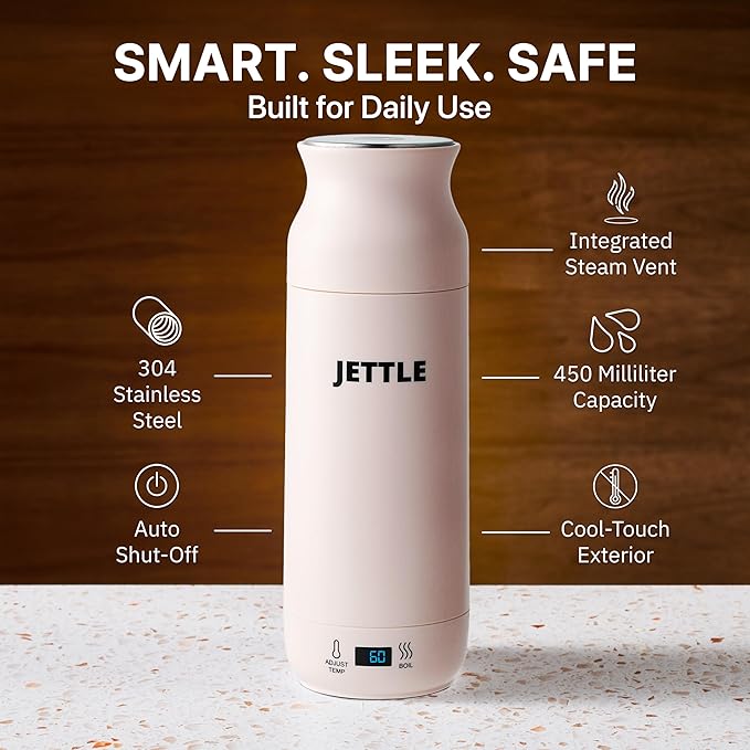 Electric Kettle - Travel Portable Heater for Coffee Tea Milk Soup - Stainless Steel Travel Water Boiler tea pot with Temperature Control - LED - Automatic Power Off - 450ml - Kitchen Appliance