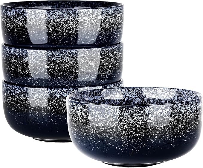 S&Q'S CERAMICS Bowl Set of 4, 36 Ounce Kitchen Bowls for Soup, Large Cereal, Breakfast, Oatmeal, Microwave and Dishwasher Safe, [Set of 4], (Navy Blue)
