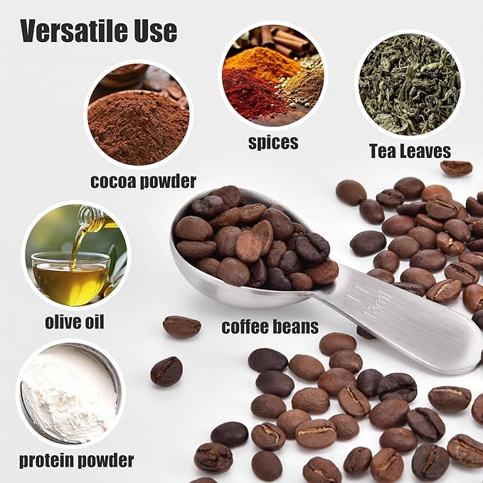 Doosu 1 Tablespoon Coffee Scoop - 18/8 Stainless Steel Heavy Duty Measuring Spoon with Short Handle, Food Grade Metal Tbsp Scoop for Ground Coffee Beans Tea Sugar Powder (15ml)