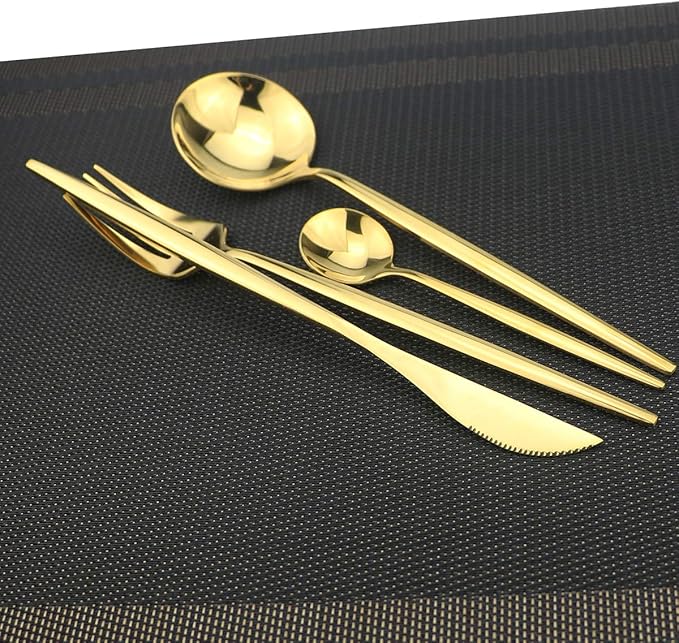Gugrida 24-Piece Silverware Set - 18/10 Stainless Steel Reusable Utensils Forks Spoons Knives Set, Mirror Polished Cutlery Flatware Set, Great for Family Gatherings & Daily Use (6 set, Gold)