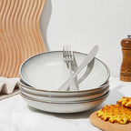 Pasta Bowls 30 oz, Terracotta Ceramic Plate Bowls for Kitchen, Microwave & Dishwasher Safe, Large Wide Serving Bowls for Salad/Soup/Noodle/Dessert, Moonstone White