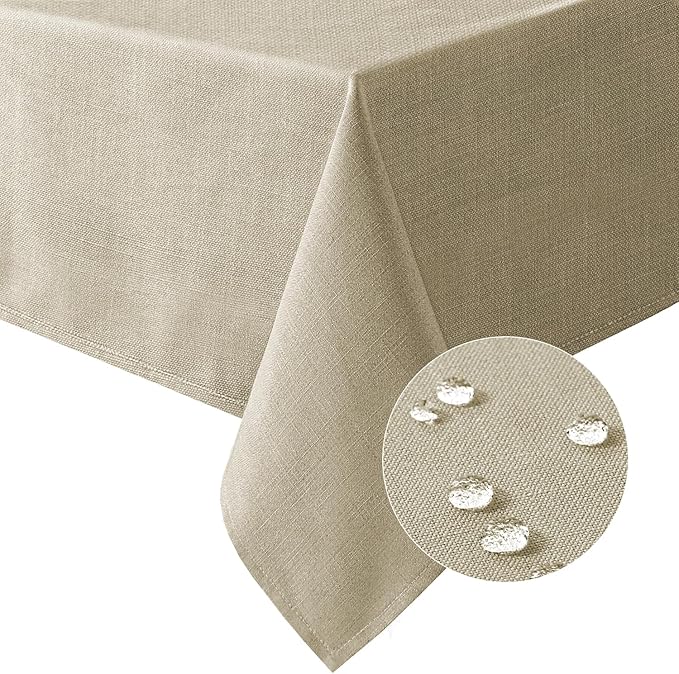 H.VERSAILTEX Linen Textured Table Cloths 60 x 104 Inch Premium Solid Tablecloth Spill-Proof Waterproof Table Cover for Dining Buffet Feature Extra Soft and Thick Fabric Wrinkle Free, Taupe