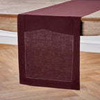 Solino Home Linen Burgundy Table Runner 108 Inches Long - 100% Pure Linen 14 x 108 Inch Table Runner for Summer, Fall, Autumn - Classic Hemstitch