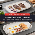 Nonstick Griddle Grill Pan - 19.5" x 11" Reversible Griddle Pan for Stove Top, Grill, or Campfire, Two Burner Cast Aluminum Grill, Rectangular Baking Flat and Ribbed Griddle Plate, Beige