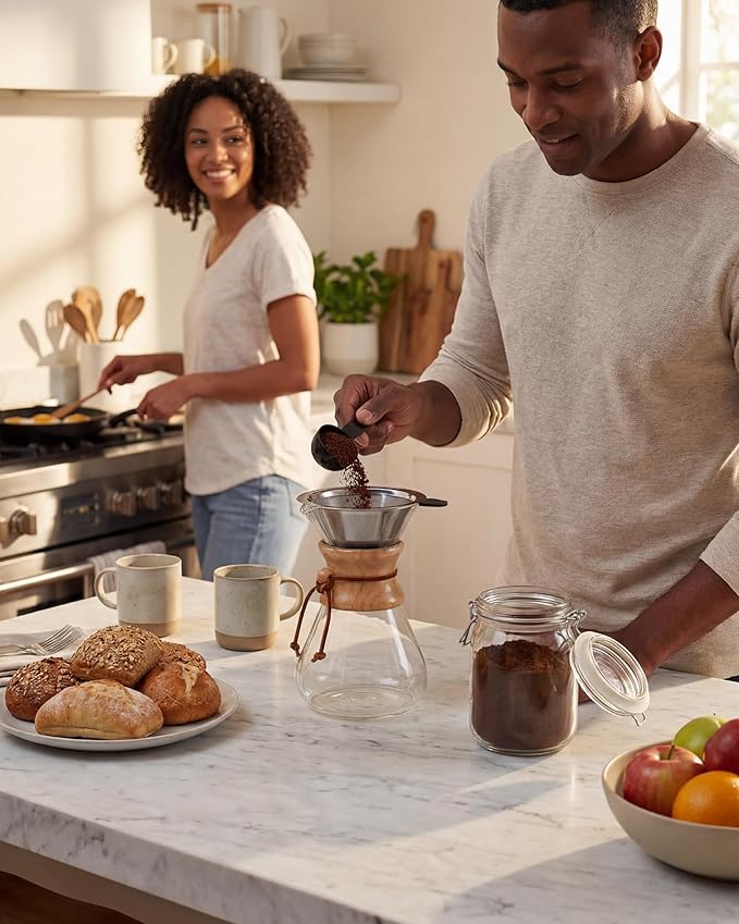 AGOGO Pour Over Coffee Maker Glass - 6/8/10 Cup Barista Kit with 304 Stainless Filter for Home, Office, Camping, Cafes - Easy Clean Coffee Dripper Set (Rag&Brush Included) (10 Cup/34 oz-Slim Shape)