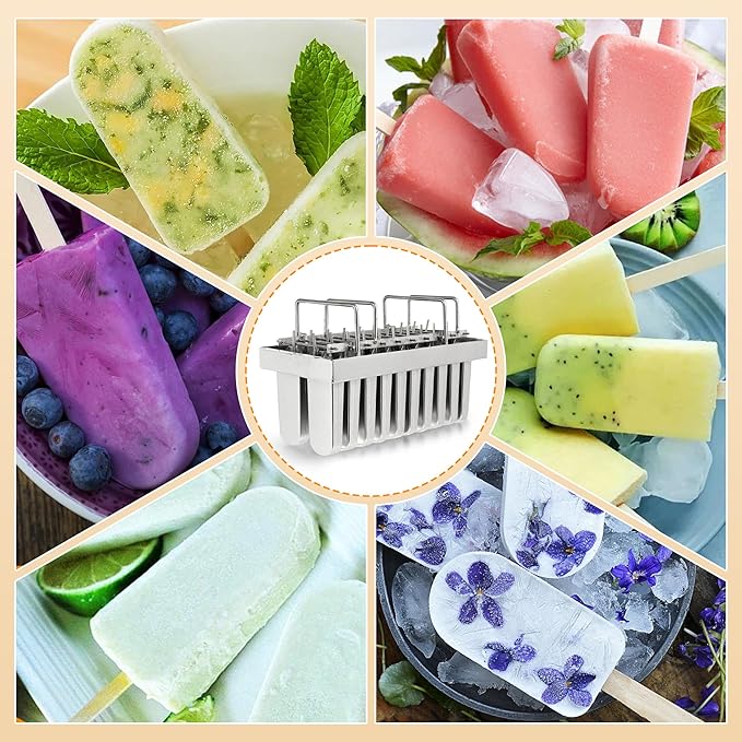WICHEMI Stainless Steel Popsicle Molds Commercial Ice Pop Molds 20PCS Ice Lolly Popsicle Mould Ice Cream Maker Mold Stick Holder with Lid Single Cup Capacity 108g