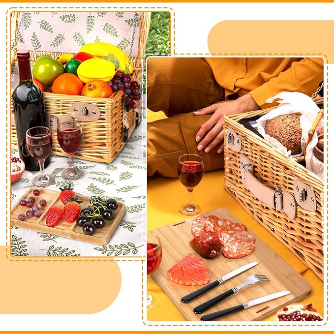 Hap Tim Dual Wicker Picnic Basket Set with Blanket Charcuterie Boards for 2/4/6 - Unique Gifts Ideas for Couple, Engagement, Wedding, Bridal Shower, Family, Christmas - White Elephant Gifts for Adults