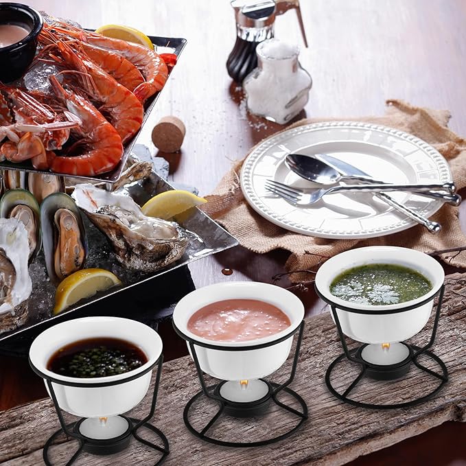 40 Pcs Ceramic Butter Warmers for Seafood Set 4.7oz 8 Pcs Butter Warmer with 32 Tealight Candles for Chocolate Cheese Fondue Melting, Dishwasher Safe, Microwave Safe, Oven, White