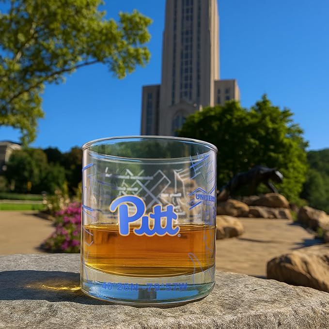 Greenline Goods – University of Pittsburgh Panthers College Whiskey Glasses (Set of 2), 10 oz – Full-Color Logo + Campus Map