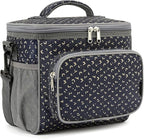 FlowFly Insulated Reusable Lunch Bag Adult Large Lunch Box for Women and Men with Adjustable Shoulder Strap,Front Zipper Pocket and Dual Large Mesh Side Pockets,Alphabet