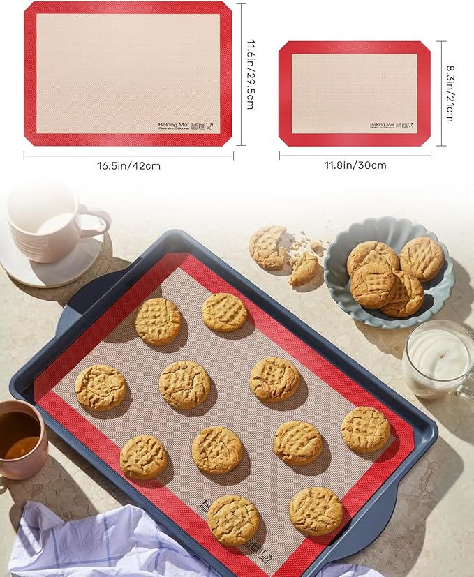 Sopito 5PCS Non Stick Platinum Silicone Baking Mat for Half Sheet & Quarter Baking Sheet and 9'' Pizza Pan, Reusable & Food Safe Heat Proof Up to 480℉ Cooking Mat, Red