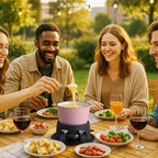 Artestia Cast Iron Cheese Fondue Pot Set for Chocolate Swiss Fondue Set Camping Fondue Set with 6 Fondue Forks, 11-Piece Cheese Fondue Set Serve 6 Persons (Pink)