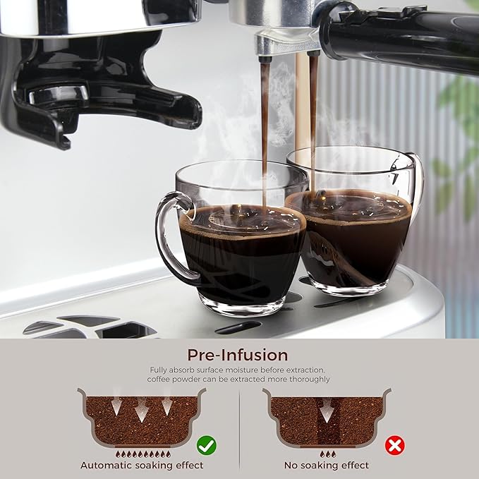 MIROX Espresso Machine 15 Bar, Coffee Maker With Milk Frother Steam Wand, Built-In Bean Grinder, Combo Cappuccino Machine with 70oz Removable Water Tank (ABS high-strength plastic shell)