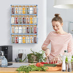 Spice Rack Wall Mount, Wall Spice Organizer for Kitchen Cabinet Door, Pack of 4 Hanging Spice Rack for Wall Saving Kitchen Space, Light Blue