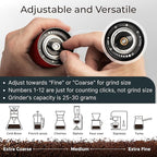 Manual Coffee Grinder by Alpaca Ventures - Stainless Steel Conical Burr Coffee Grinder Manual with Adjustable Setting Double Bearing Hand Espresso Grinder Perfect for Home, Office and Camping