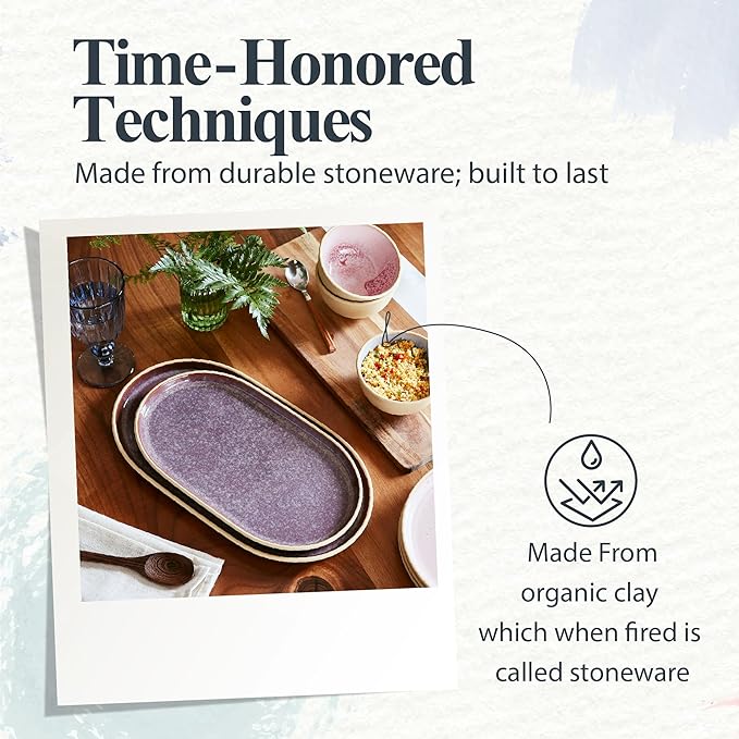 Portmeirion Minerals Oval Serving Platter (13.7"x 7.5") - Stoneware Serving Dish with Reactive Glaze, Amethyst - Modern Ceramic Serveware for Dining, Entertaining, Gifting - Great for Charcuterie