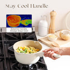 PRICUSIS Ceramic Nonstick Saucepan with Lid, 2.7 Quart Non Toxic Pot with Pour Spouts, Full Coated, 100% Dishwasher Safe, Induction Compatible & Oven Safe, PTFE PFAS & PFOA Free, Coconut White