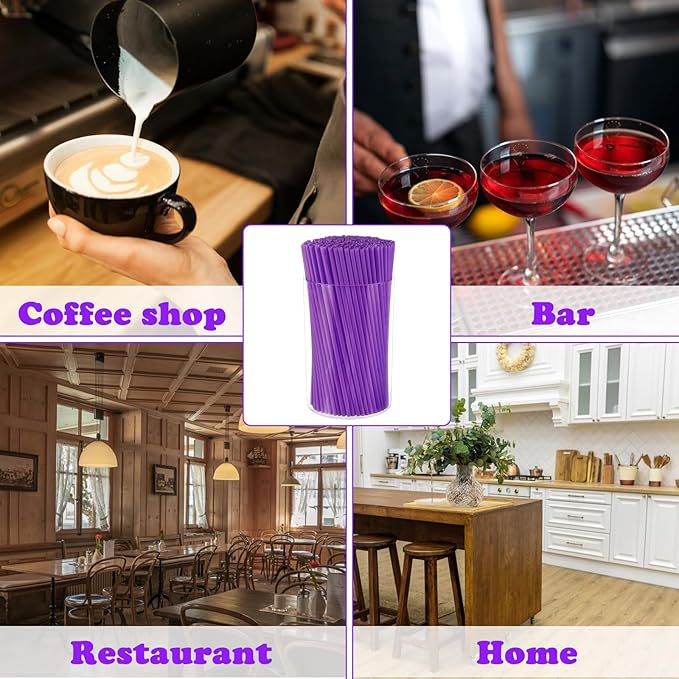 500 Pcs Neon Purple Acrylic Coffee Stirrers Set - Holder, Stir Straws for Milk, Cocktail Drinks - Home, Kitchen, Party Supplies