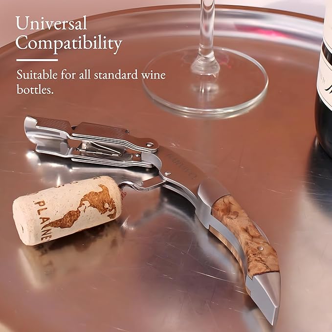 Barvivo Bai Ying Opener with Foil Cutter Knife and Cap Remover, Double Hinged Manual Wine Key for Bartenders, Servers, Waiters, Stainless Steel Wine Bottle Opener Corkscrew